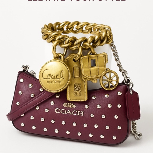Coach Deep Berry Studded Rivet Shoulder Bag - Picture 2 of 5